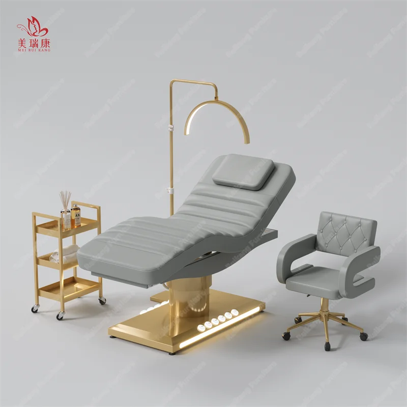 Facial Beauty Bed Electric Spa Treatment Massage Table with One-Button Intelligent Lifting Breathing Head Hole and Heating