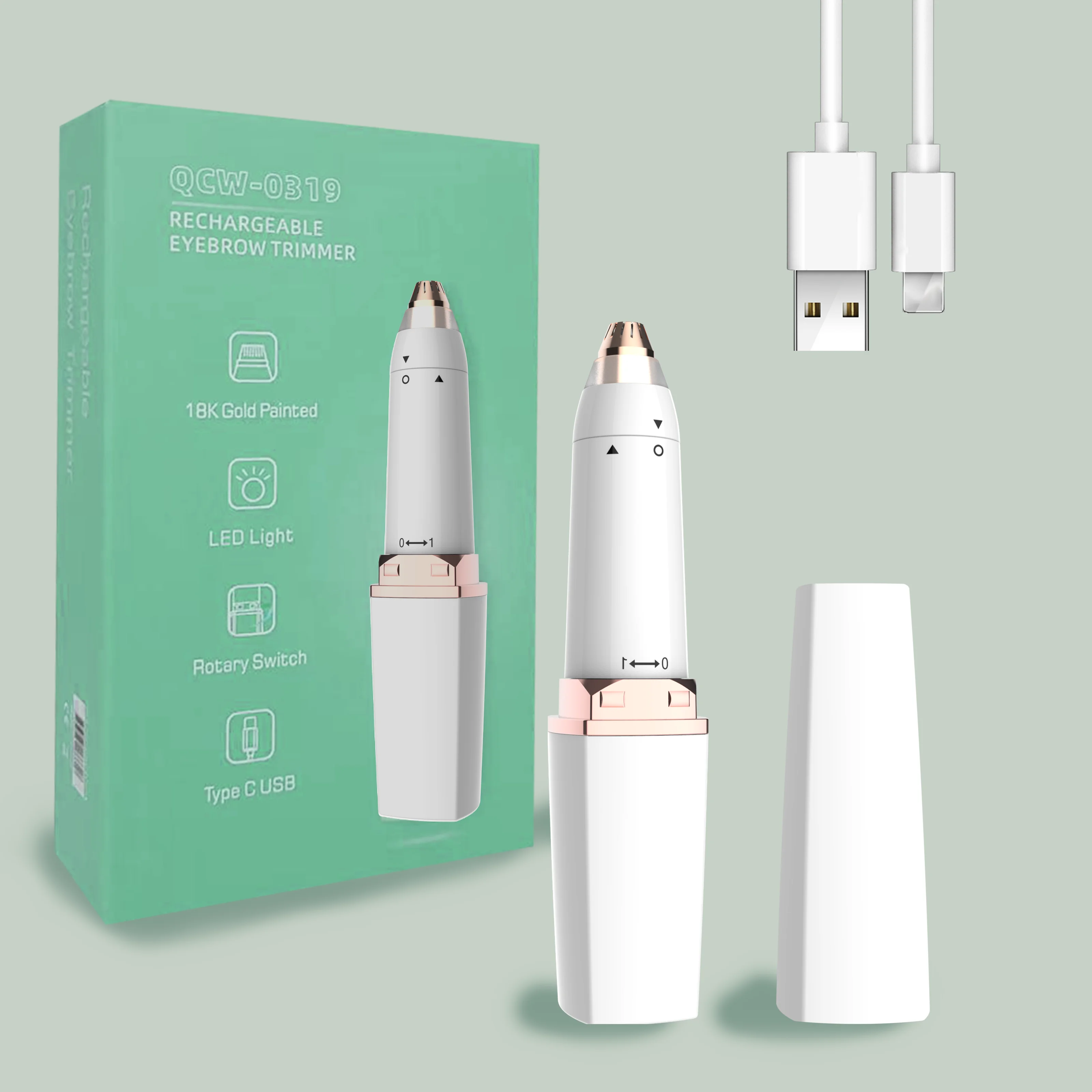 Multifunctional rechargeable battery-operated electric eyebrow razor for face, lips and nose