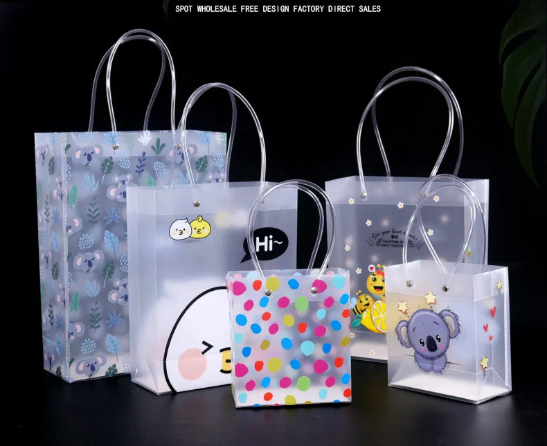 Eco-friendly wholesale transparent pvc handle shopping packaging gift bags