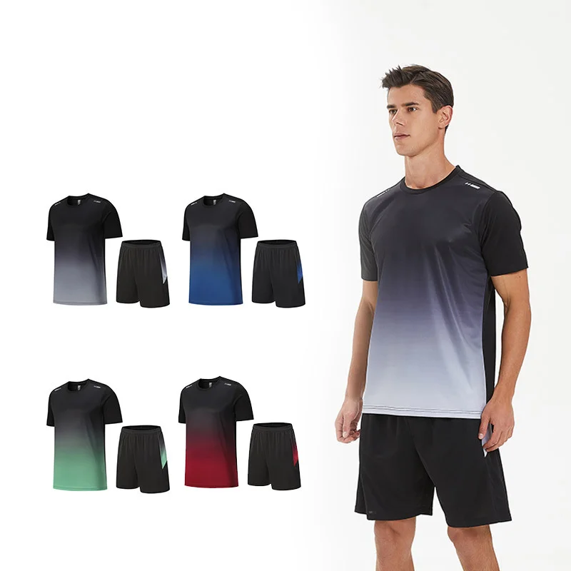 Wholesale New sports fitness clothes sets men summer running quick drying clothes short sleeved T shirts