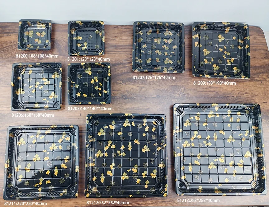 Pet Plastic Sushi Sashimi Packaging Tray Food Grade Square Meat Vegetable Fresh Plates