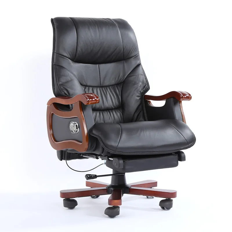 Boss Office Massage Chair Ergonomic Cowhide Chair With 7-Point Massage and Footrest