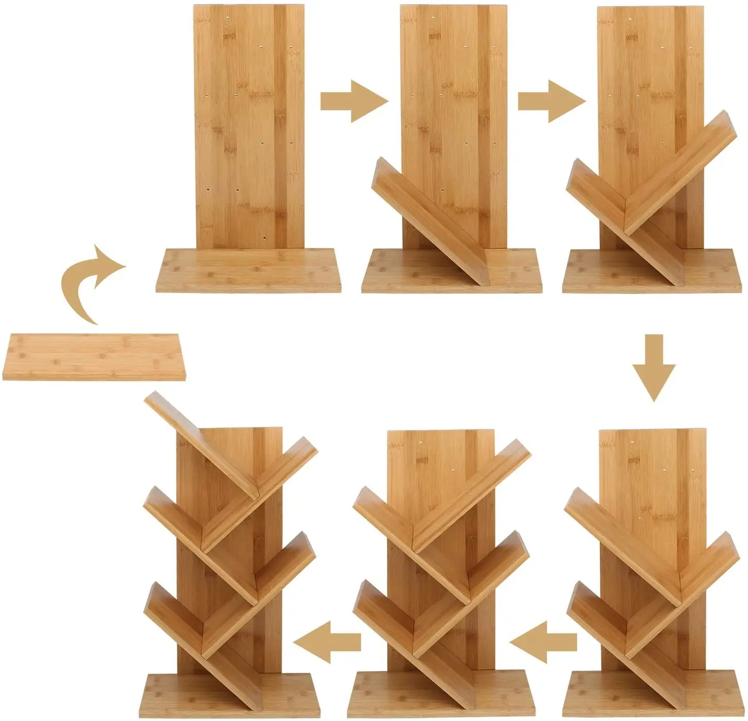 
Combohome Tree Bookshelf Bamboo Wood Bookcase for Home School Rack 4-Tier Book Rack Book Storage Organizer Shelves 