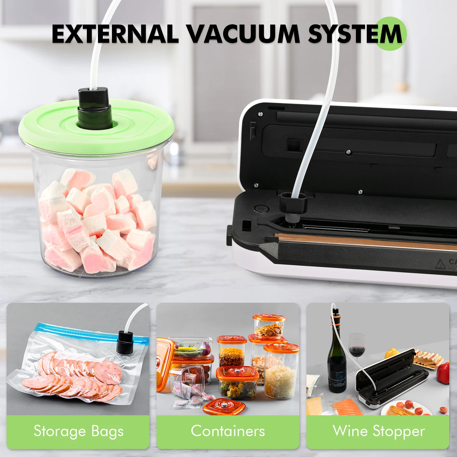 EU PLUG Vacuum Sealer Machine with Build-in Cutter LED Indicator for Dry and Moist Food Modes Food Storage Compact