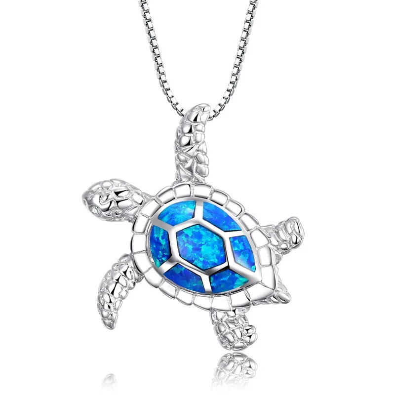 SC Wholesale Ocean Jewelry Necklace Cute Turtle Dolphin Starfish Necklace Opal Stone Pendant Necklace for Women Men