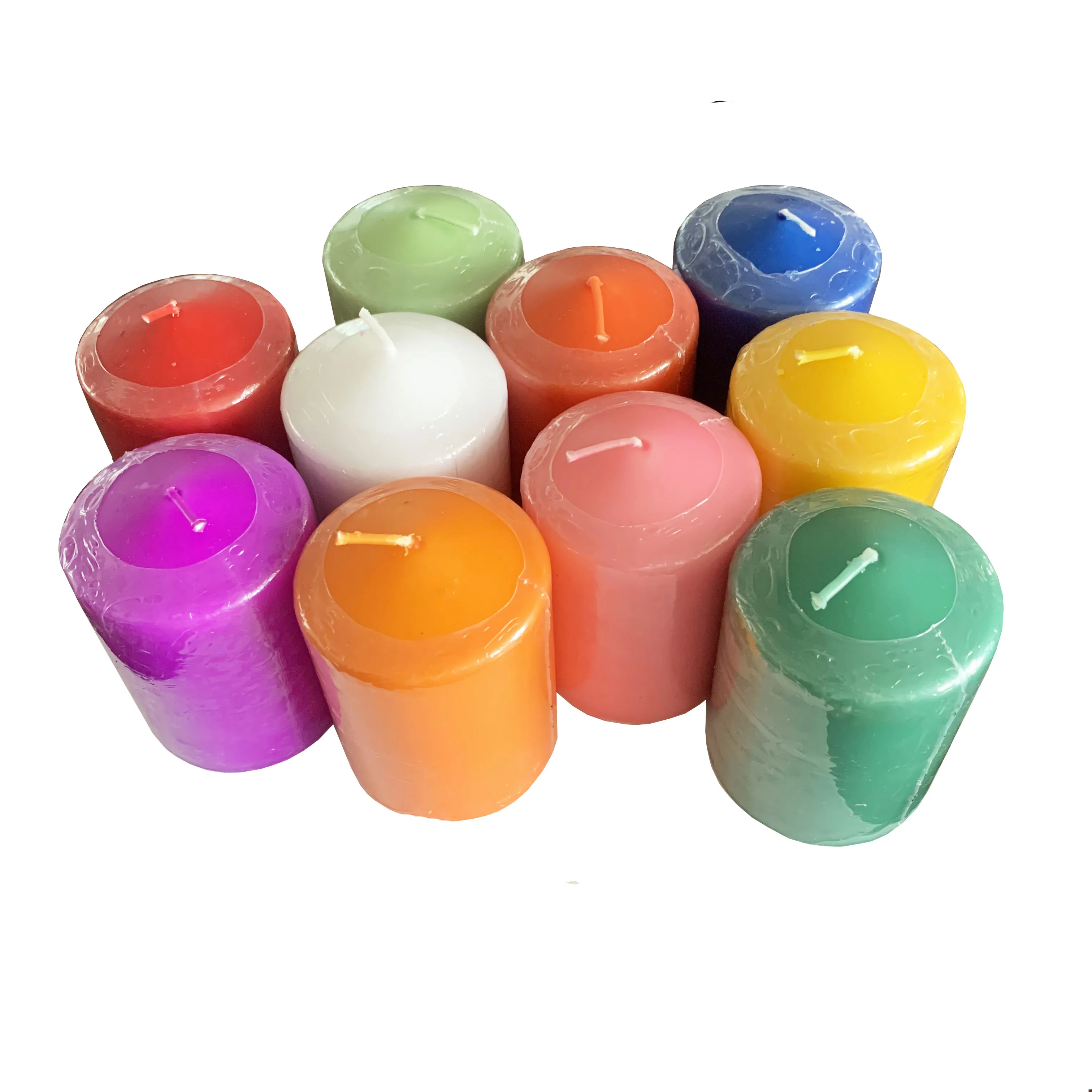 White unscented paraffin stick votive candle wax pink orange pillar candle long burning in bulk