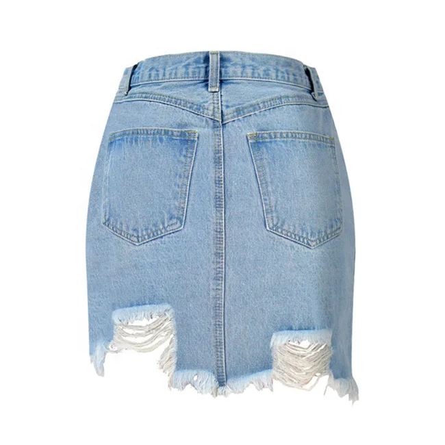 A-Line Jeans Skirt Short Ladies High Waist Casual Ripped Denim Skirt Women