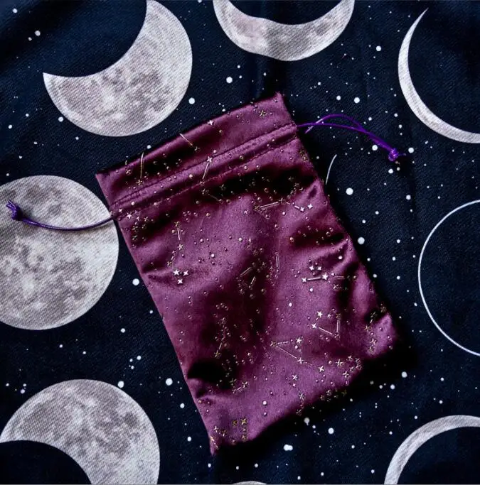 Velvet Moon Phase Tarot Oracle Cards Storage Bag Runes Witch Divination Accessories Jewelry Dice Drawstring