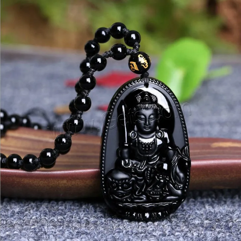 natural carved engraved frosted obsidian necklace nylon cord 1317874