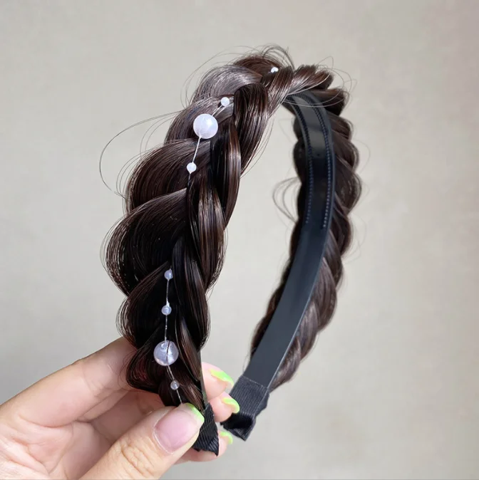 women beauty hair accessories pearl wide hair hoop synthetic hair braided headband