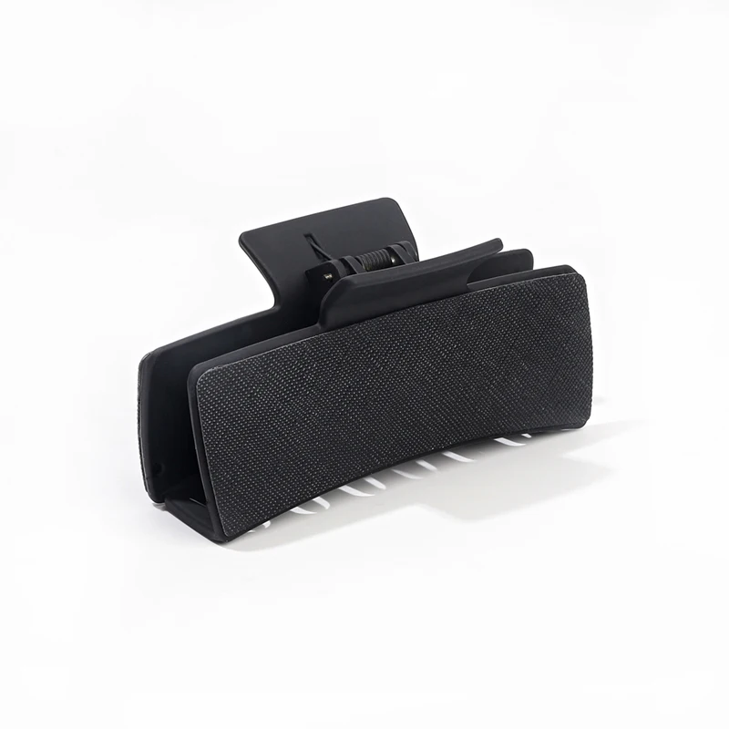 Black Square Pu Leather Acrylic Hair Clip 10.5cm Retro Rectangle Hair Claw Clips Women Girls Classics Splicing Shark Hair Claws