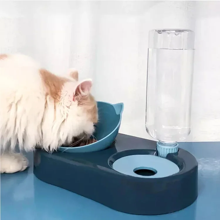 New 2-in-1 Cat Bowl Water Dispenser Automatic Storage Pet Dog Food Container with Waterer