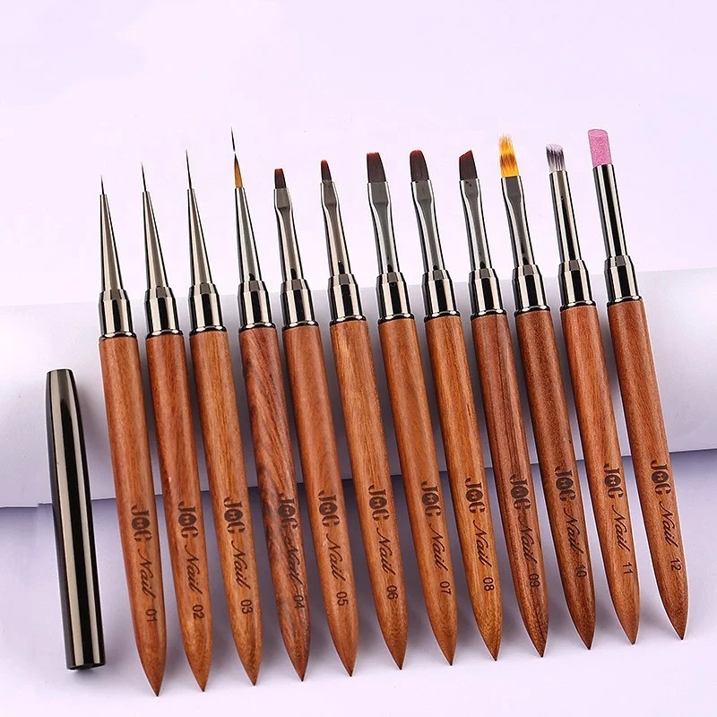 New 12pcs/set or Single Wood Rod Nail Pen Set Drawing Pen Light Therapy Color Drawing Pencil Shaping French Pen