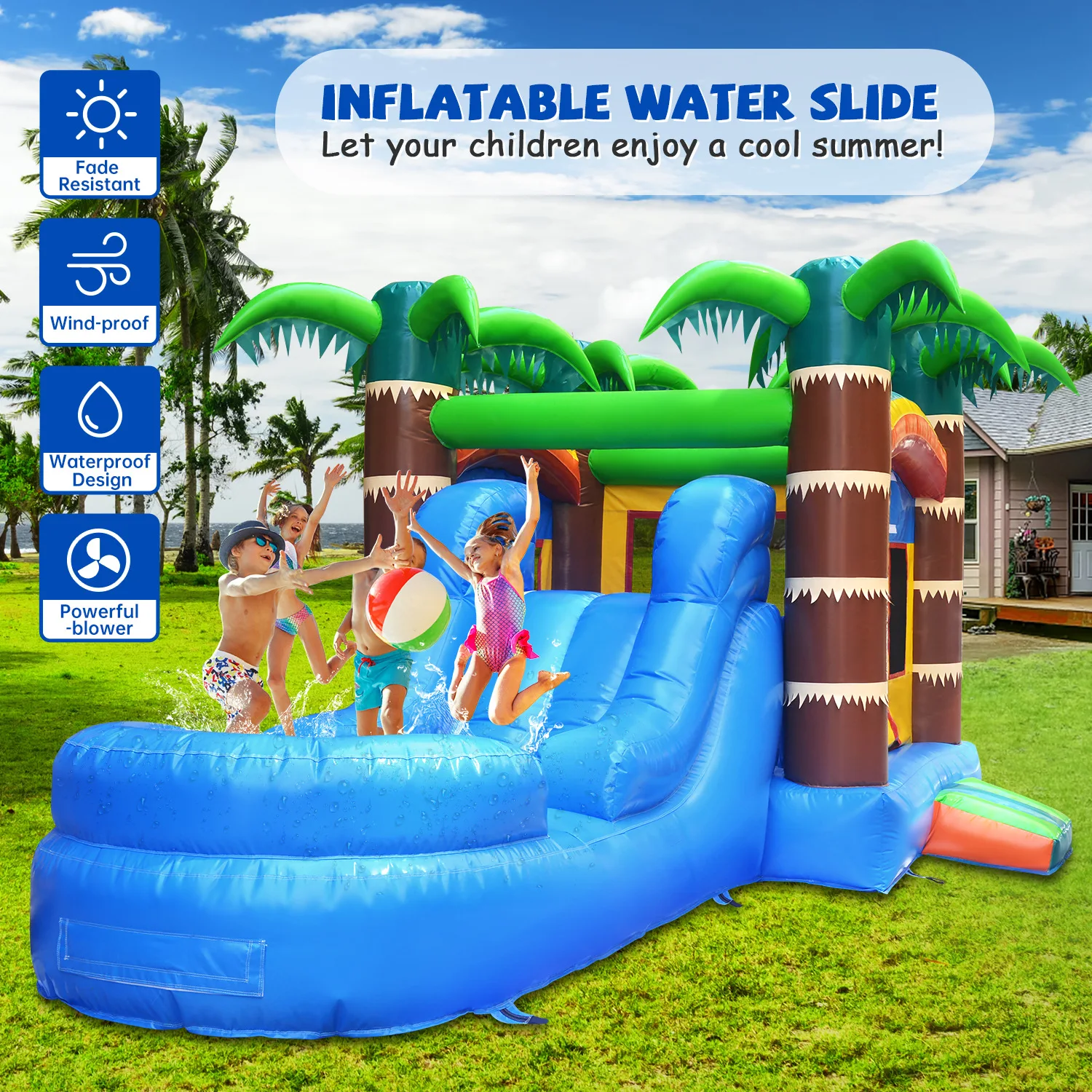 Coconut Tree Inflatable Bounce Slide Combo Inflatable Bouncer Castle Inflatable Trampoline