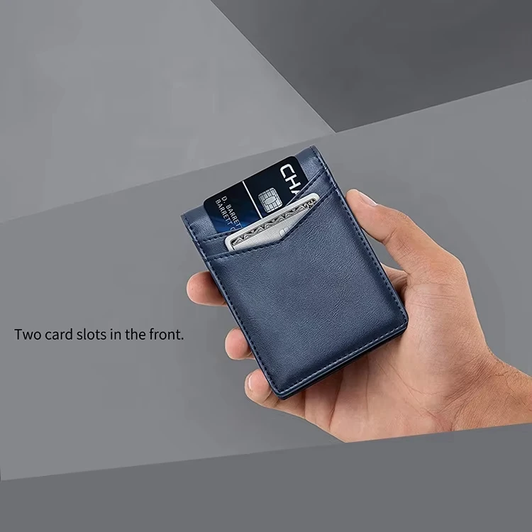 Custom Leather ID Window Card Case Wallet With Metal Money Clip RFID Blocking Business Slim Bifold Wallet For Man