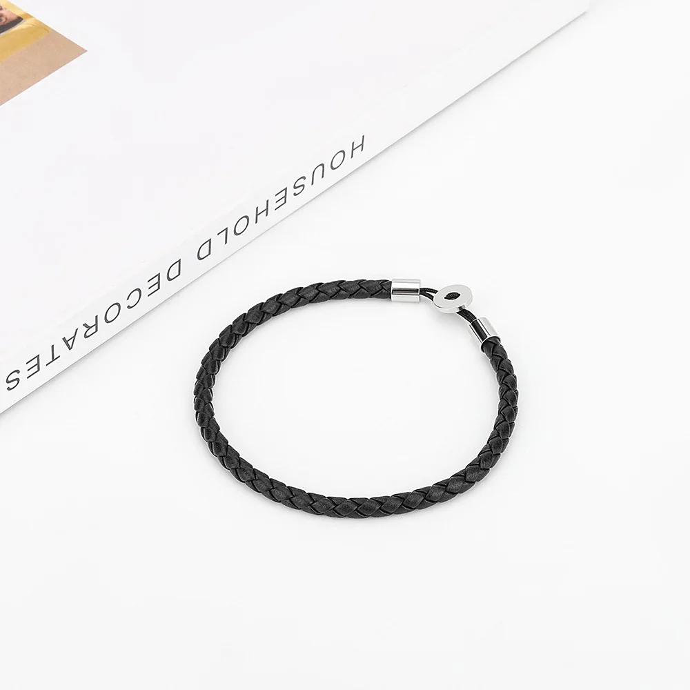 New Design Leather Bracelet O-shaped Button Chain Bracelet Hand woven leather rope jewelry DIY beaded bracelet