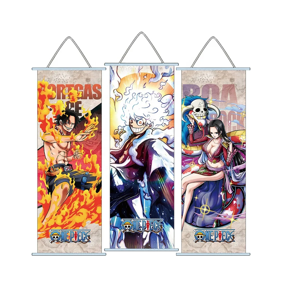 New Design Anime Scroll Posters Fabric Printing Popular Anime Nika Luffy Nami Sanji Wall Hanging Home Scroll Posters