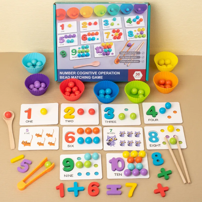 2024 Premium Edition Wooden Numeral Cognitive Arithmetic Puzzle  Education Toy Clip Bead Arithmetic Pairing Soft Silicone toy