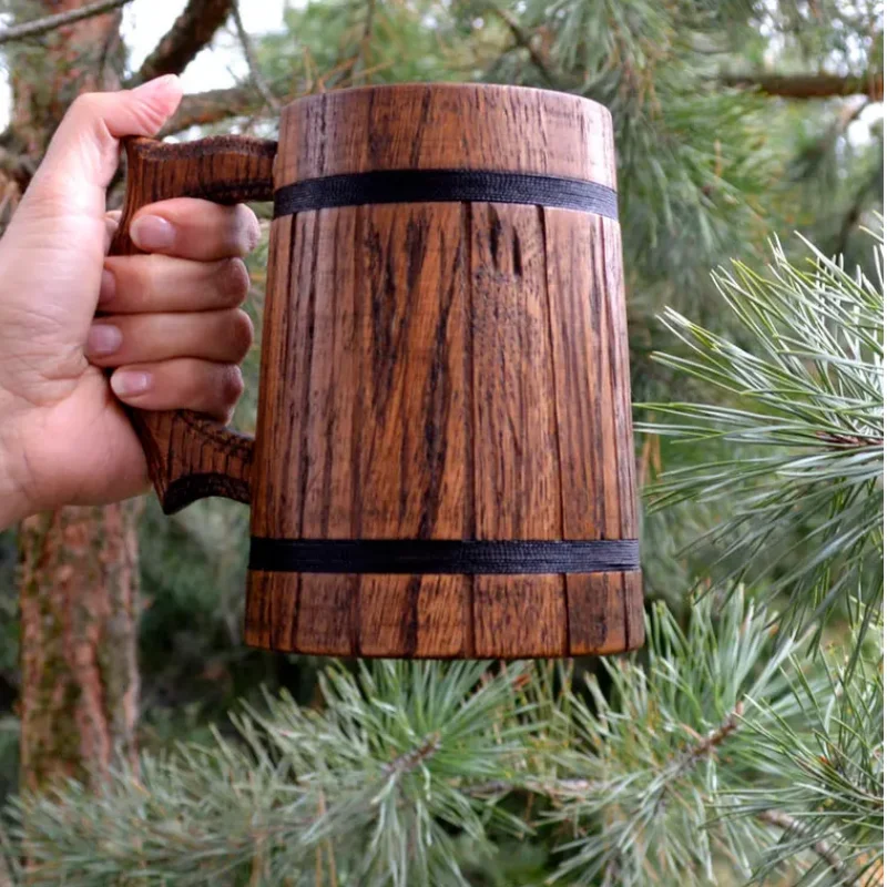Caoxian Huashen gifts for best men gift for him groomsmen gift wood beer cup barrel type wooden beer mug