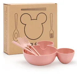 Kid Cartoon Mouse Lunch Box Children Baby Rice Feeding Bowl Plastic Snack Plate Tableware