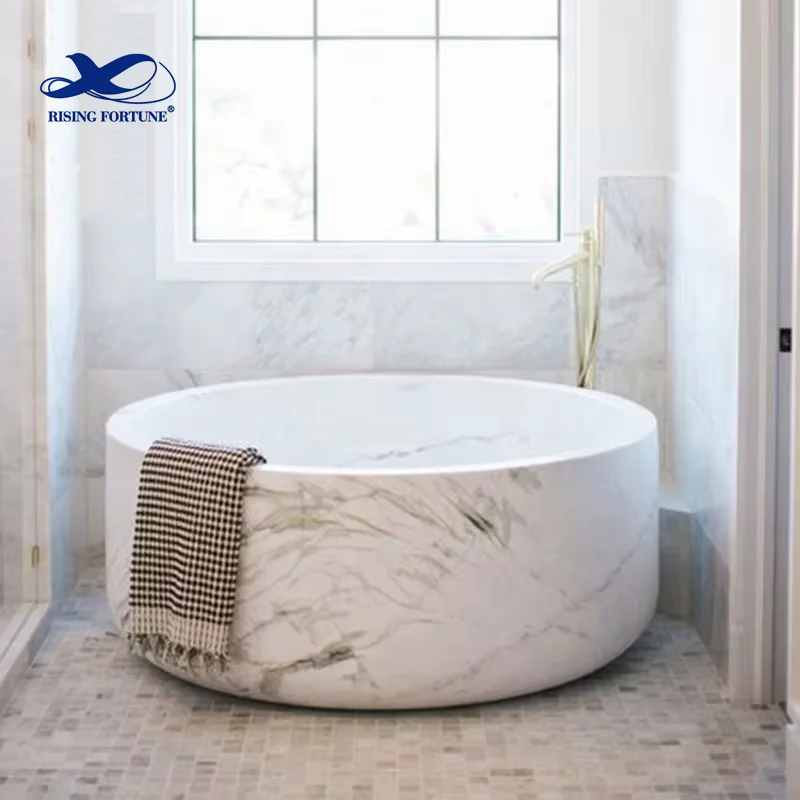 RF High Quality Large Size Artificial Stone Black Marble Round Bathtub Floor Free Standing Bath Tub