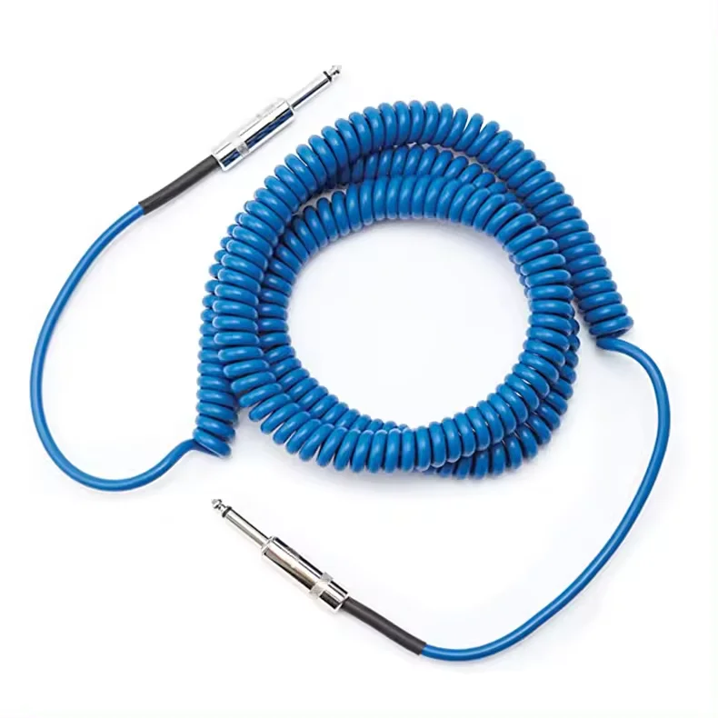 6.35Jack coil Guitar Cable, straight to 90 degree bass guitar Spring Audio Instrument Cable guitar 6M 20ft 9 M