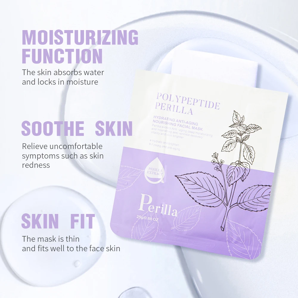 Skin Rejuvenation Anti-Aging Face Sheet Mask Deep Moisturizing Anti-Wrinkle Perilla Hydrating Polypeptide Facial Mask