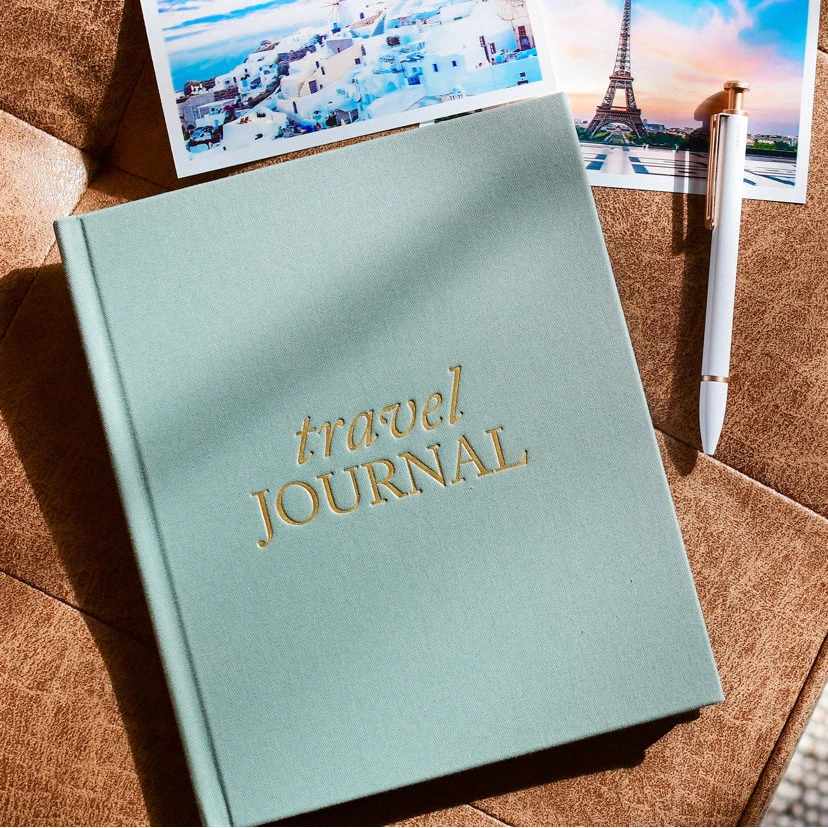 Custom printing High Quality daily monthly linen cloth hard cover travel journal with gold embossed title and spine