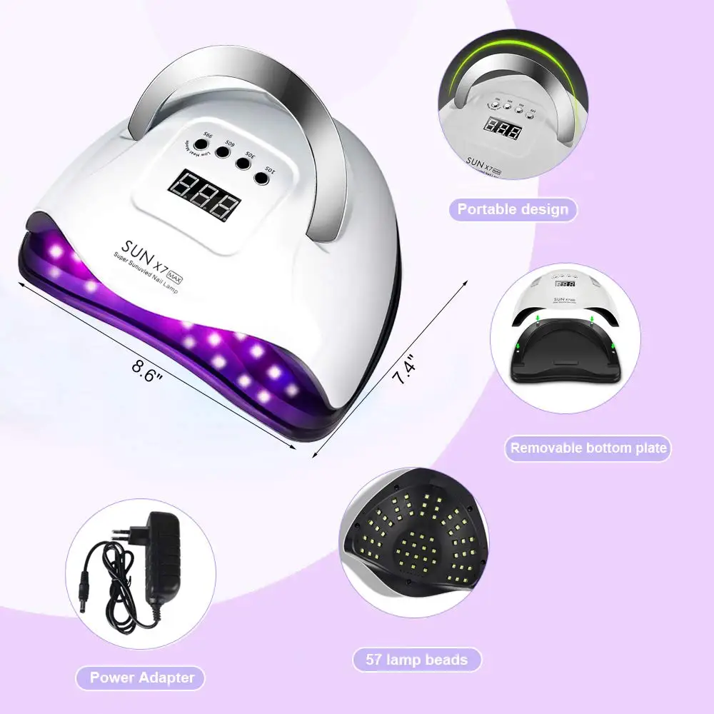 SUNX7 MAX 180W UV led nail Lamp 57 leds Fast Curing Gel Polish Nail Dryer with led uv lamp Timer Setting Smart Sensor Nail tool