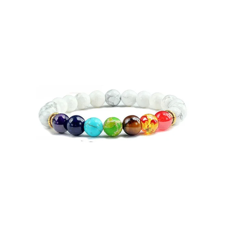 Wholesale natural volcanic stone 7 chakra beaded bracelet colorful copper piece bracelet fashion spiritual healing jewelry