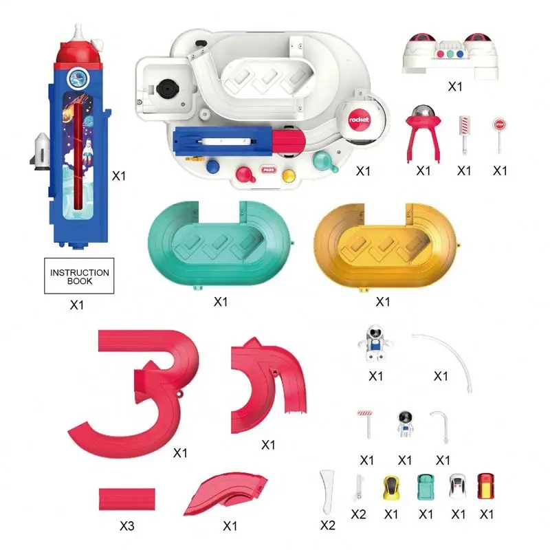 Electric DIY Storytelling Brain Game Multilayer Slot Race Track Toys Space Track Car Adventure Toy with 4 Mini Cars