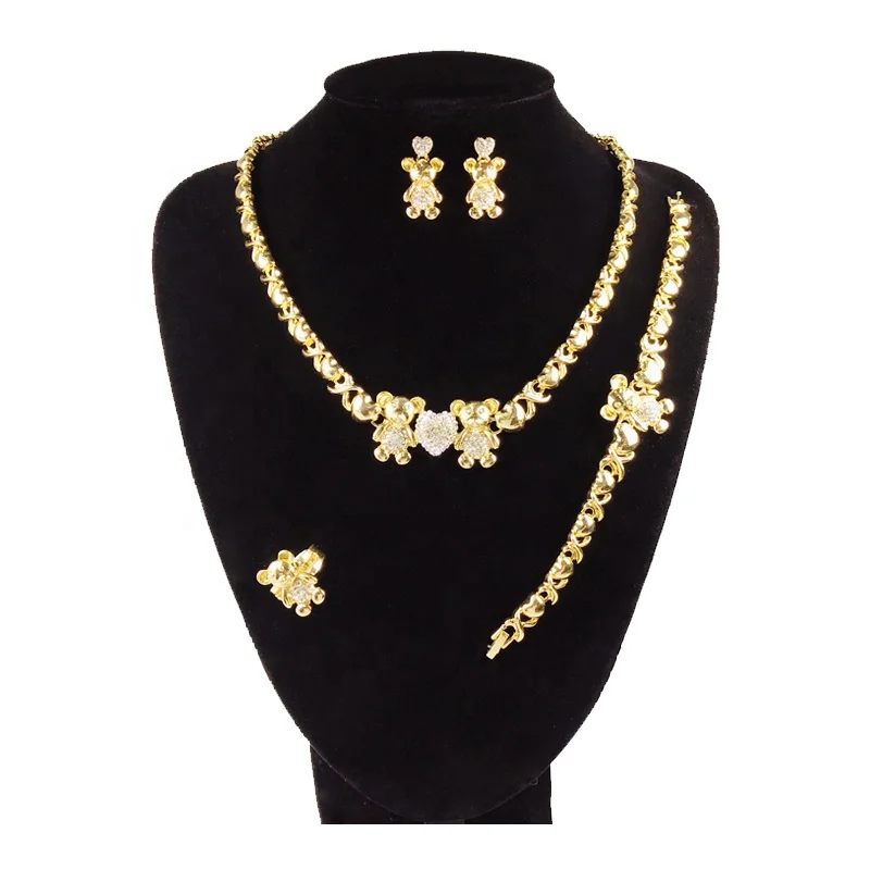 
No Fade Wholesale Newest Latest Arrival XOXO Teddy Bear Jewelry Sets Xo African Beads Jewelry Set Women Jewellery 