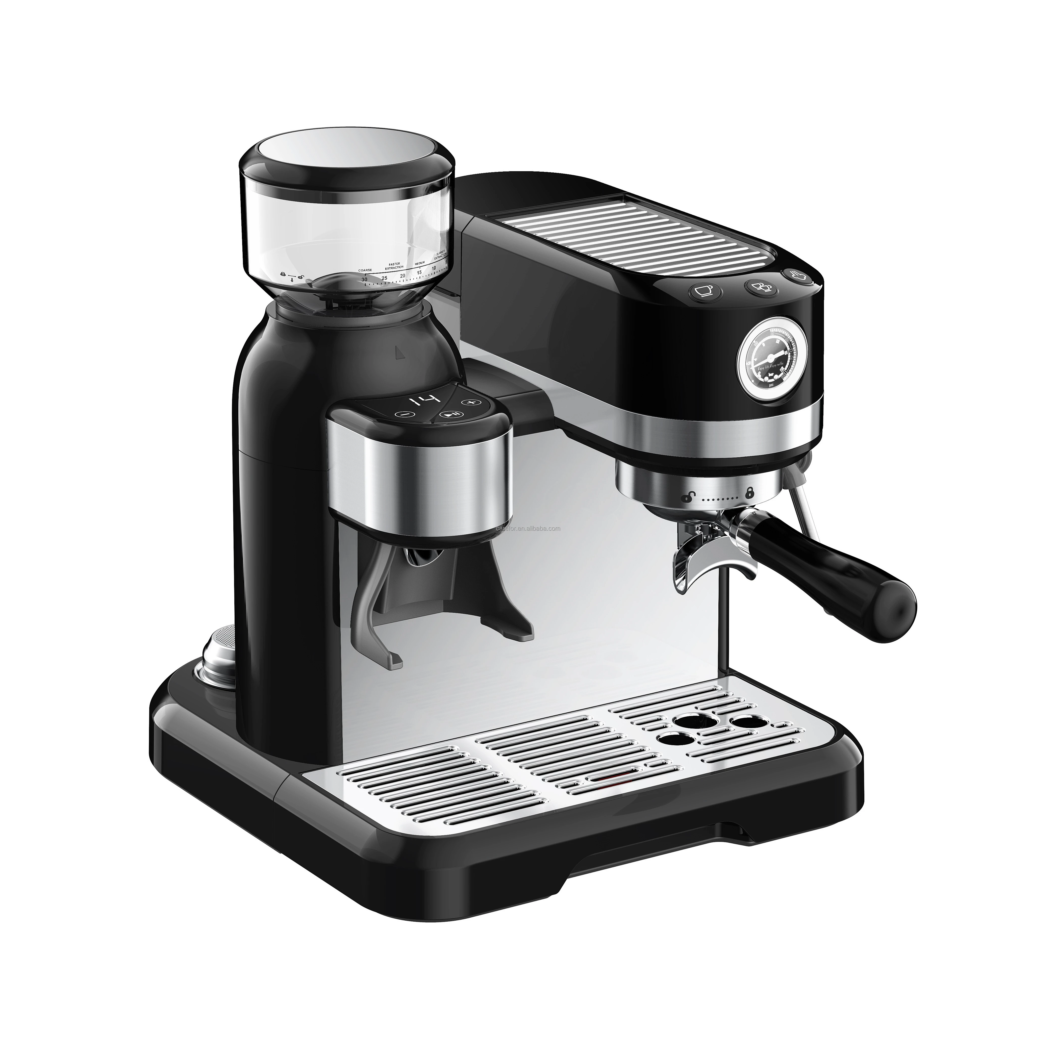 Commercial Stainless Steel Electric Espresso Maker Semiautomatic Coffee Bean Grinder Hotel Use Pressure Gau US Household Use