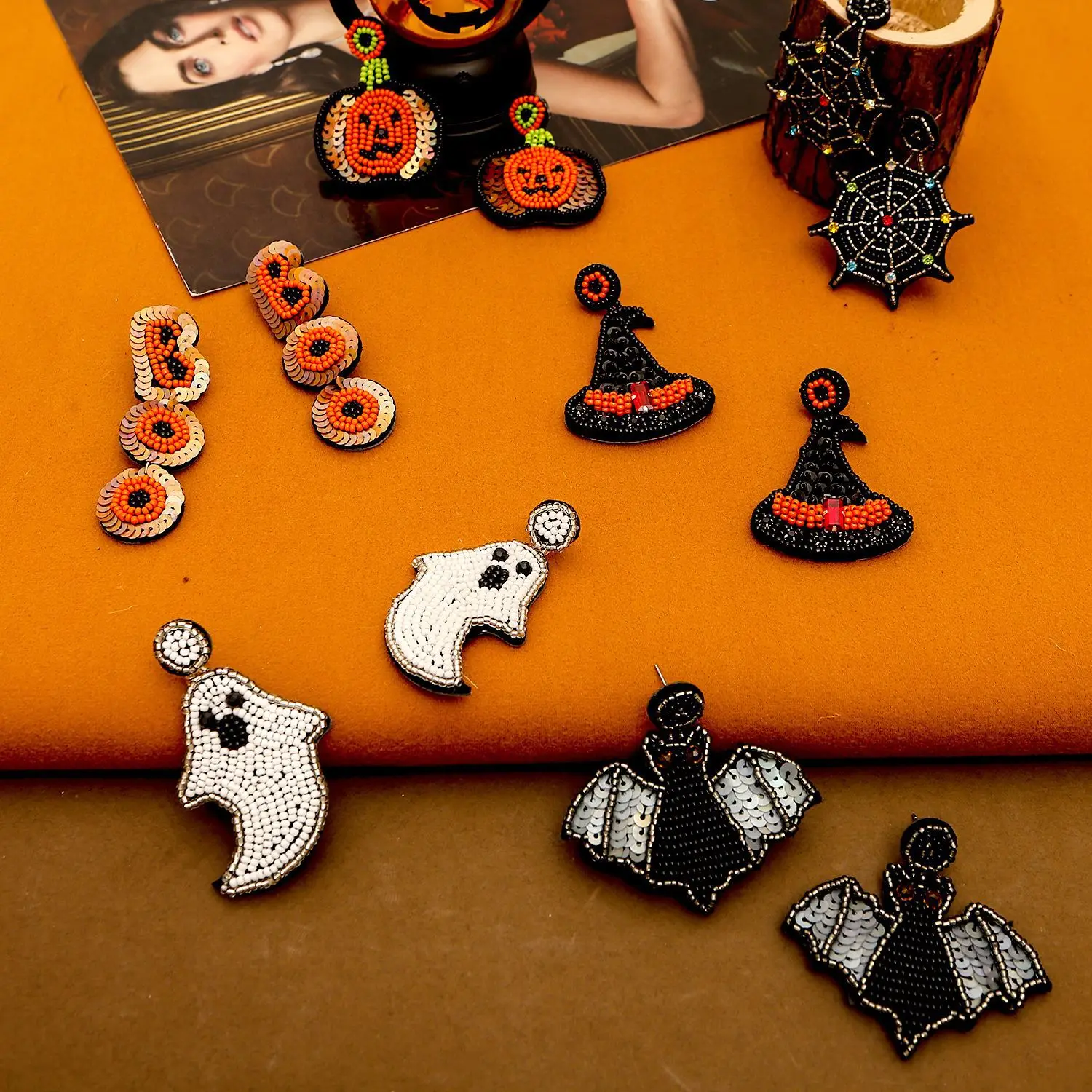 Halloween Thanksgiving Fall Christmas Theme Stud Set Spider Pumpkin Ghost Bat Web Skull Drop Earrings Holiday Jewelry Gifts