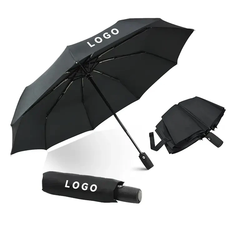 Wholesale Custom Windproof Uv Black Colour Promotional Automatic Auto Open Close 3 Fold Umbrella For The Rain