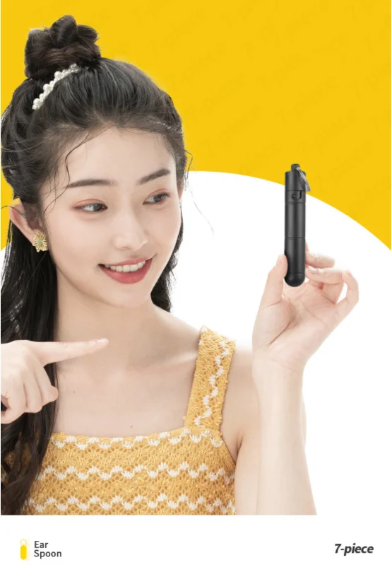 7 Pcs Portable Black Stainless Steel Ear Pick Ear wax Removal Kit Ear Spoon Cleaning Tool