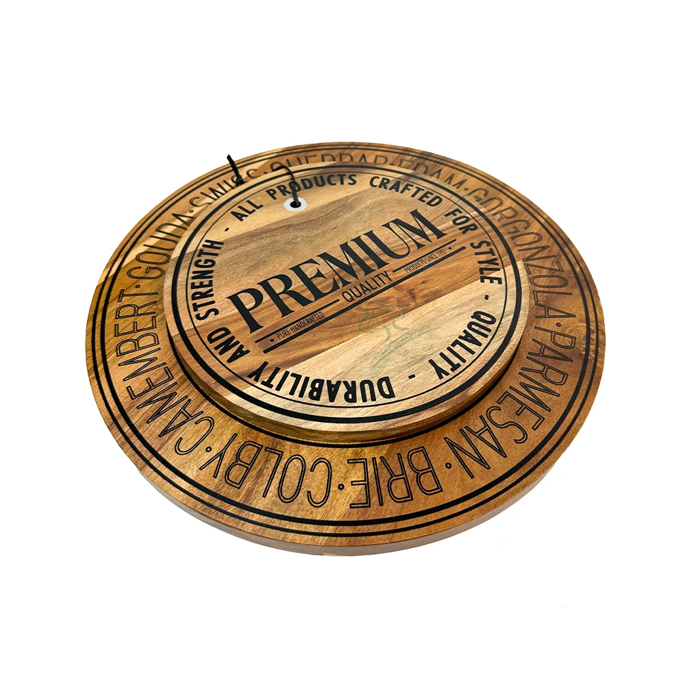 Wholesale Kitchen Tool Custom Logo Wooden Cutting Boards Round Engraved Charcuterie Board with Hanging Hole
