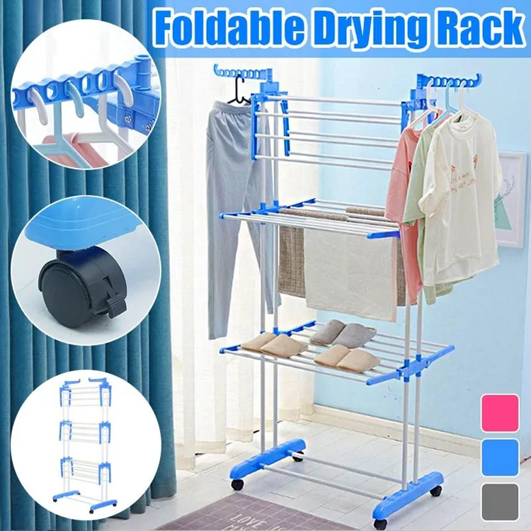 Household European Style Cloth Dryer 4 Tier Foldable Hanger Standing Folding Clothes Drying Rack