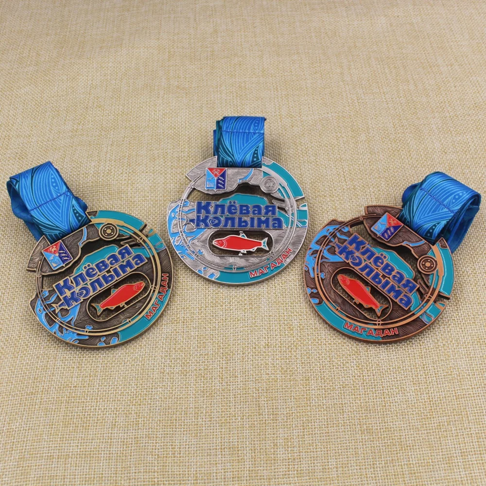 Free Artwork Custom Gold Silver Bronze Rotatable Enamel Marathon Challenge Finisher Medal