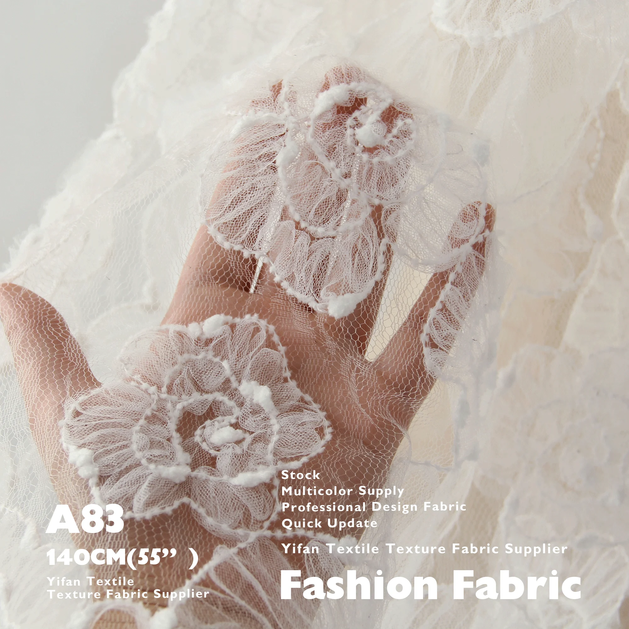 Fashion Fabric High Quality Polyester 3d Organza Flower Tulle Chiffon Mesh Embroidery Fabric For Dresses Baby Kids Clothing