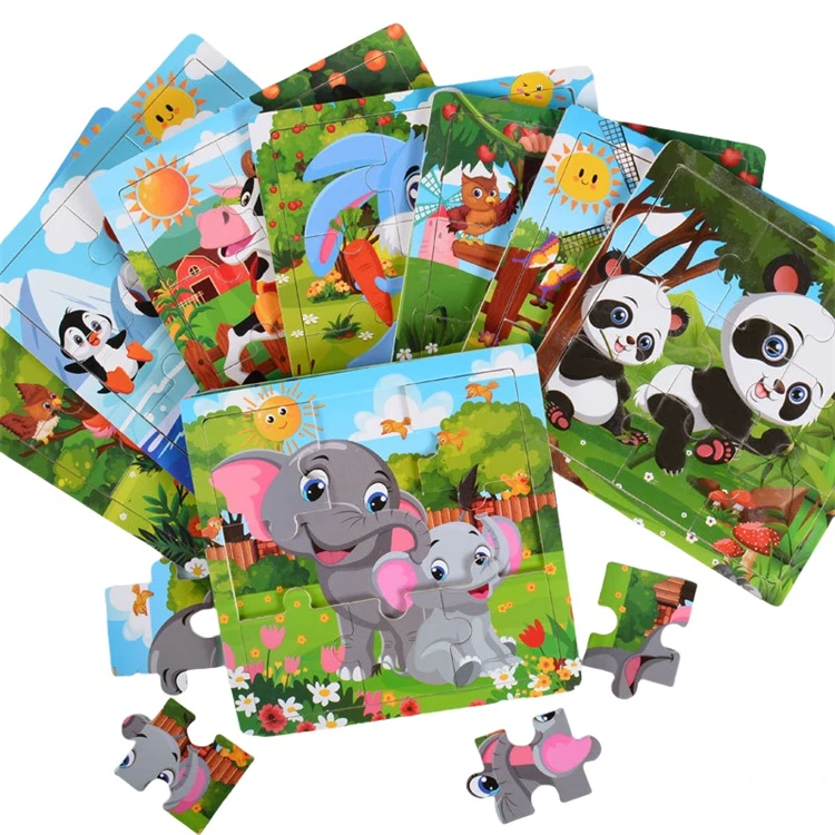 Wholesale Animal Cartoon Theme 3D Jigsaw Puzzle Toy Early Educational Brain Training Babies 2-7 Years Wooden Cat Mouse Puzzle
