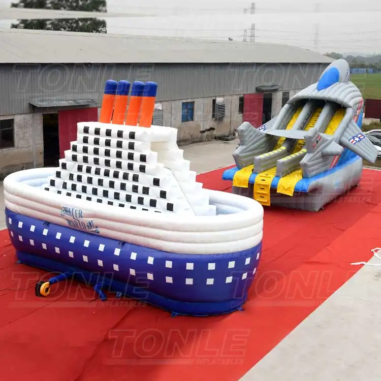 outdoor inflatable airplane and ship theme waterpark for sale