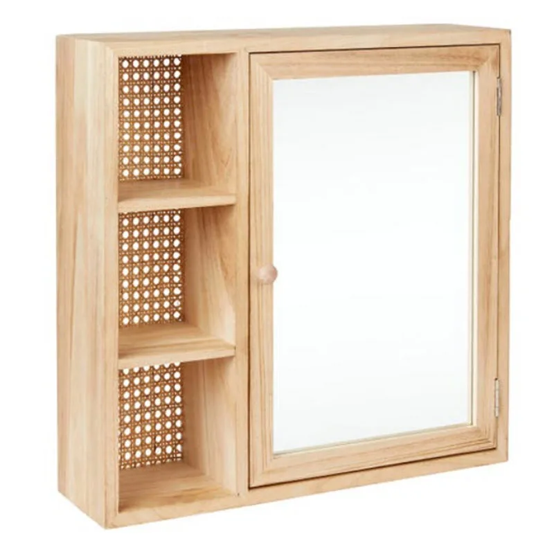 Wall Mounted Rattan Modern Storage Wall Bathroom Cabinet With Mirror