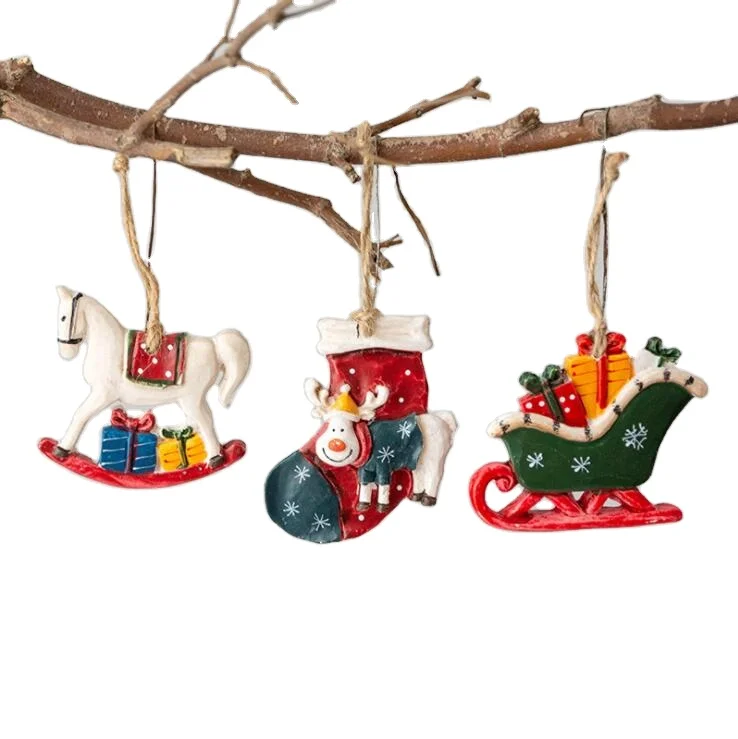 Christmas Tree Resin Ornament Christmas Holiday Decoration Includes Sleigh, christmas boot and reindeer, horse figures