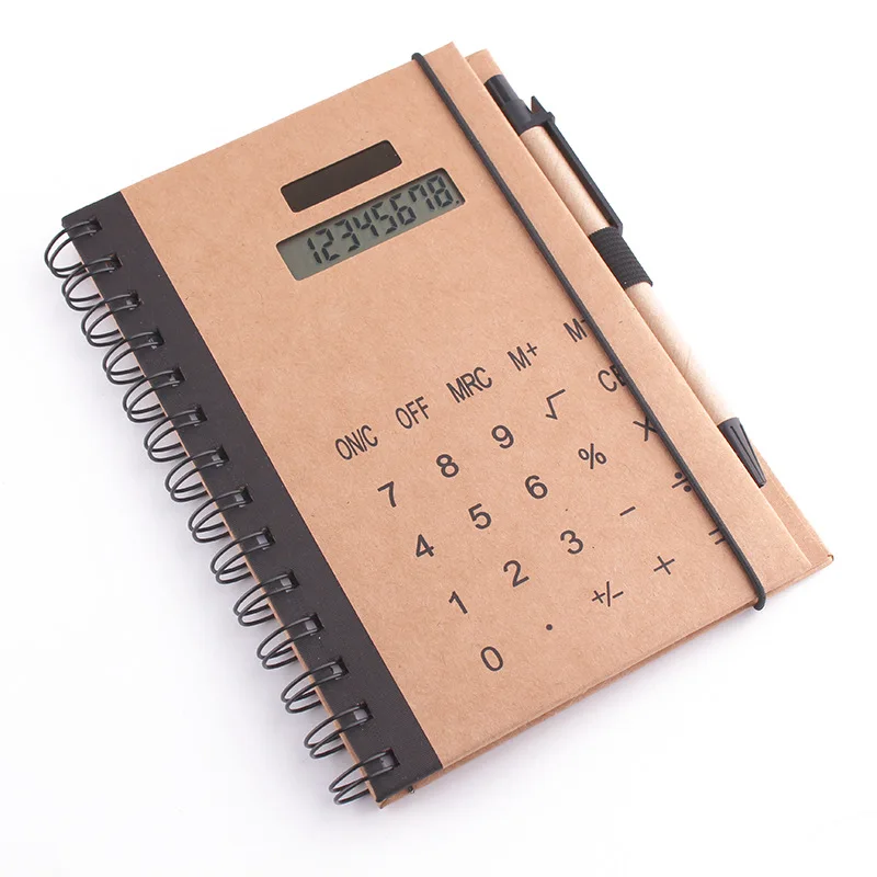 School stationery Kraft spiral notebook with solar energy calculator customized coil eco notebooks sublimation exercise book