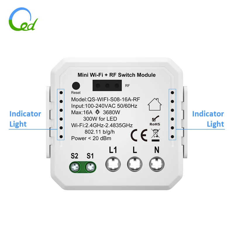 Tuya Demotic Mini Two-way 16A ON/OFF Smart IOT Switch Box for Home Automation System