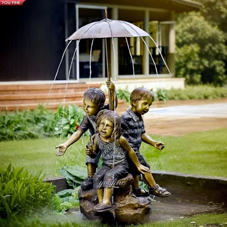 Garden Decoration Bronze Boy and Girl Statue Water Fountain