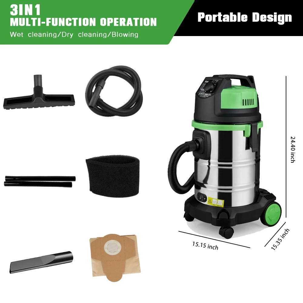 Jienuo профессиональный класс мокрого и сухого пылесоса Bagless 30ltr промышленный 1400 Вт 230 В JN503-30L питания из нержавеющей стали