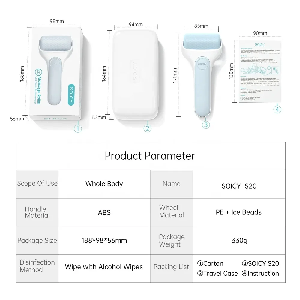 Beauty personal care equipment Soicy S20 ice roller non-needle mesotherapy ice derma roller massage with protective box