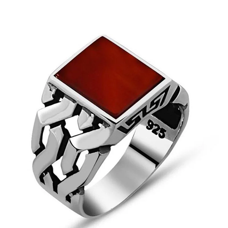 Schmuck Bijoux Anillo Bague Red Glass Stone Male And Female Ring Engraved With 925 Words 2021 Jewelry Luxury Ring